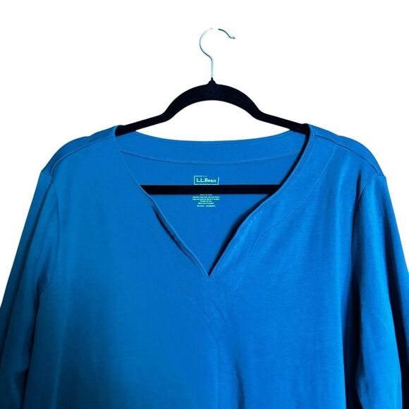 LL Bean Top Womens 2X Green Supima Cotton Split Neck Blouse - Picture 4 of 8